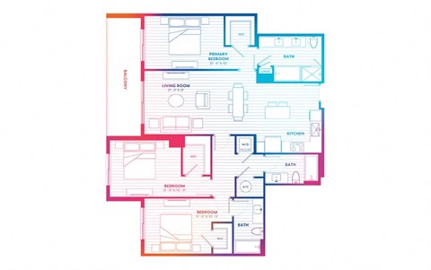 Floor plan for 3 beds, 3 baths, 1430 sqft